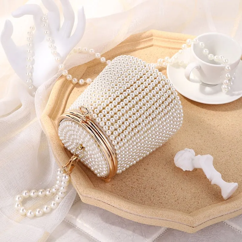 Small Bucket Pearl Evening Purse with Handle