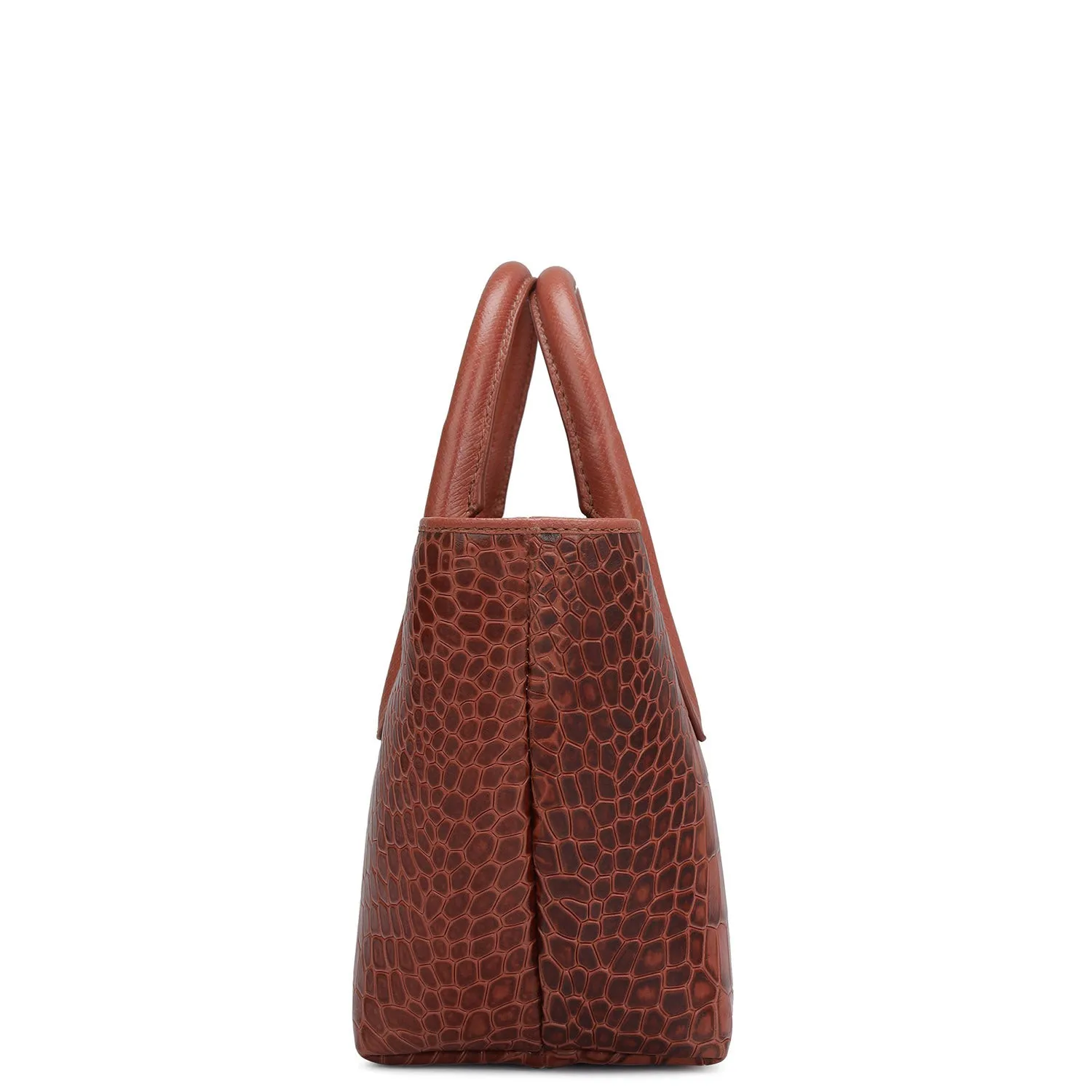 Small Croco Leather Satchel - Brick