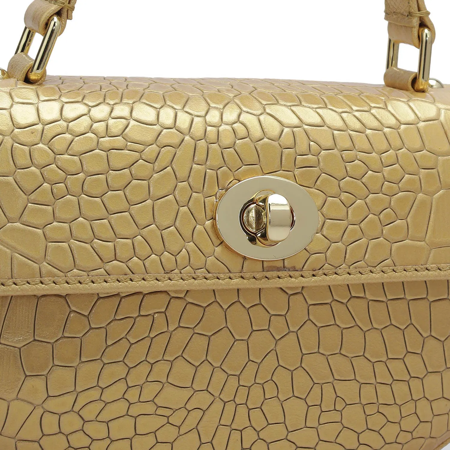 Small Croco Leather Satchel - Gold