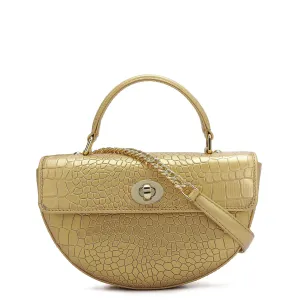 Small Croco Leather Satchel - Gold
