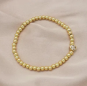 Small CZ Clover Stretch Bracelet - Gold