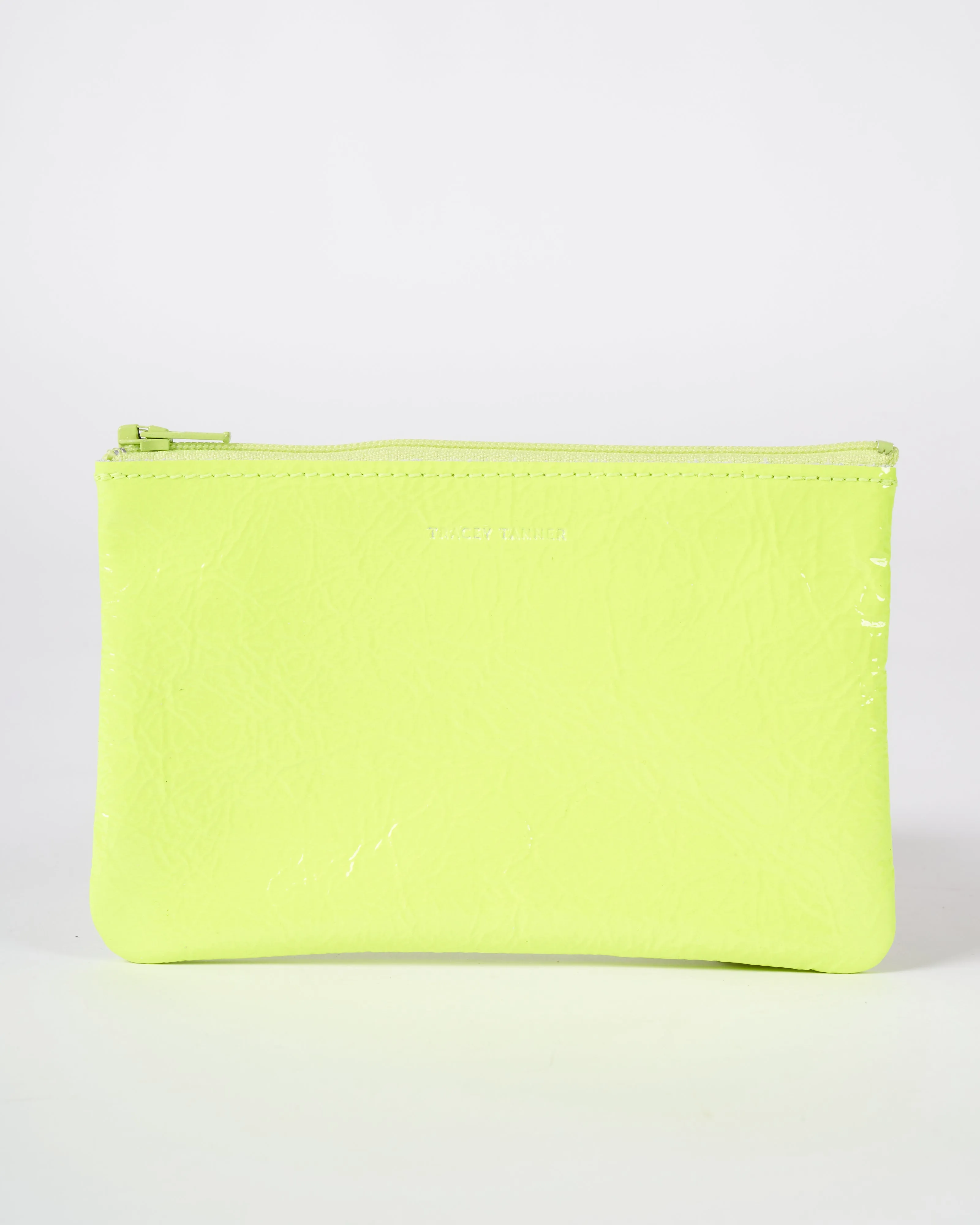 small zip pouch - patent flouro yellow