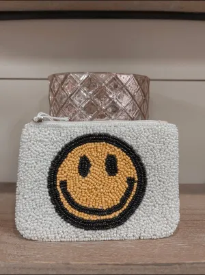 Smiley Face Beaded Coin Pouch