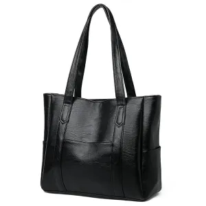 Sohiwoo PU Bag Vintage Zipper Bags For Top Capacity Casual Women Large Solid  Color Leather Ladies Tote Hand Fashion