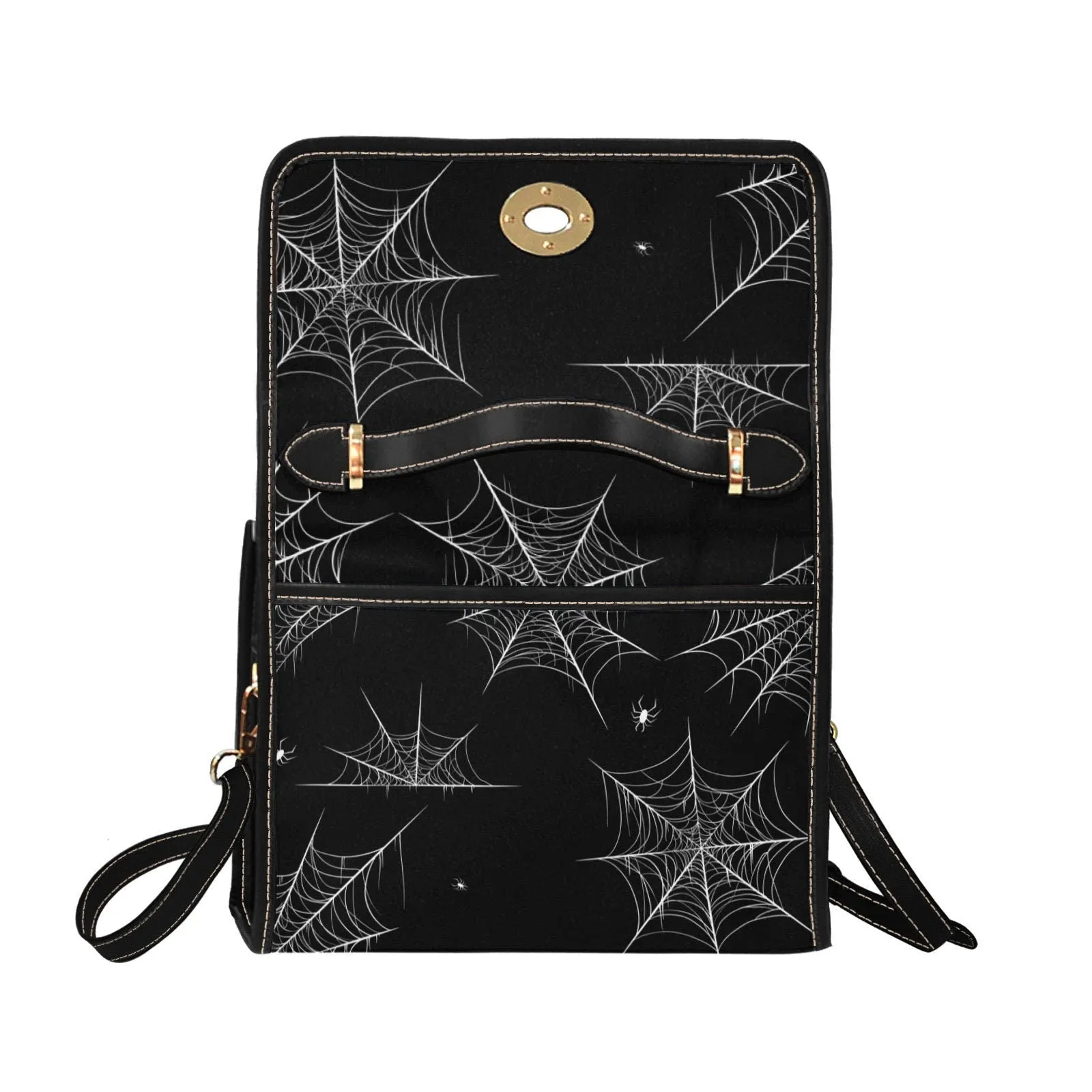 Spiderweb Gothic Purse, Canvas Satchel bag, Vegan Goth Bag, Halloween Costume Adult Cosplay, Cute Black Witch women cross body purse