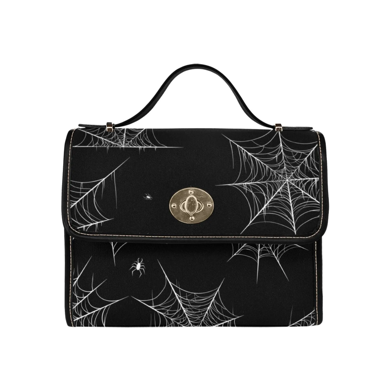 Spiderweb Gothic Purse, Canvas Satchel bag, Vegan Goth Bag, Halloween Costume Adult Cosplay, Cute Black Witch women cross body purse