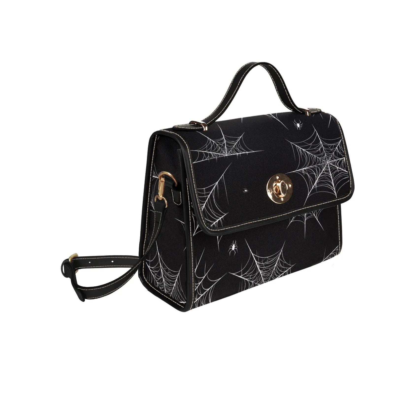 Spiderweb Gothic Purse, Canvas Satchel bag, Vegan Goth Bag, Halloween Costume Adult Cosplay, Cute Black Witch women cross body purse