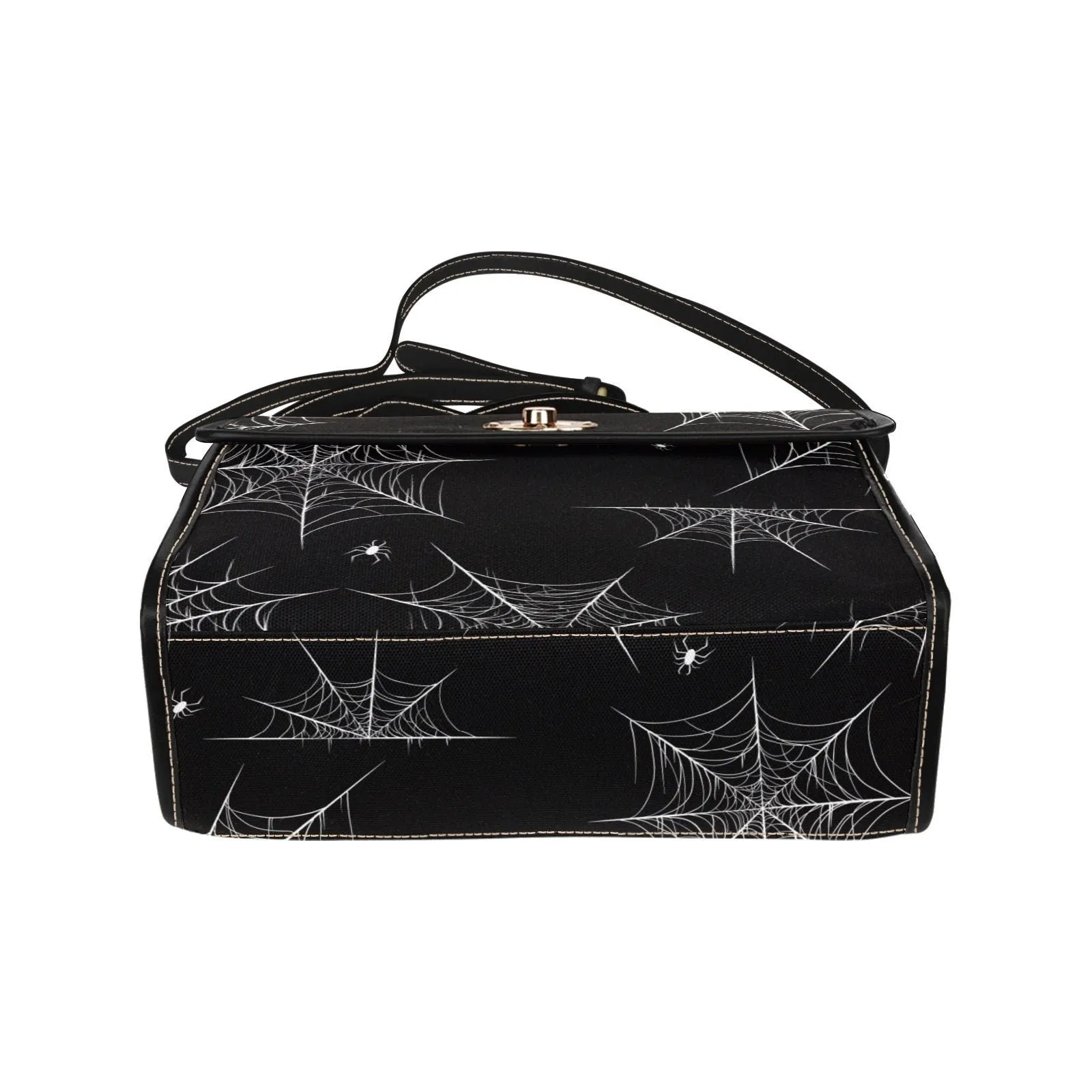 Spiderweb Gothic Purse, Canvas Satchel bag, Vegan Goth Bag, Halloween Costume Adult Cosplay, Cute Black Witch women cross body purse
