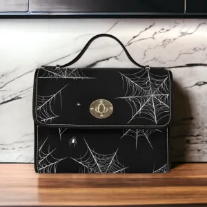 Spiderweb Gothic Purse, Canvas Satchel bag, Vegan Goth Bag, Halloween Costume Adult Cosplay, Cute Black Witch women cross body purse