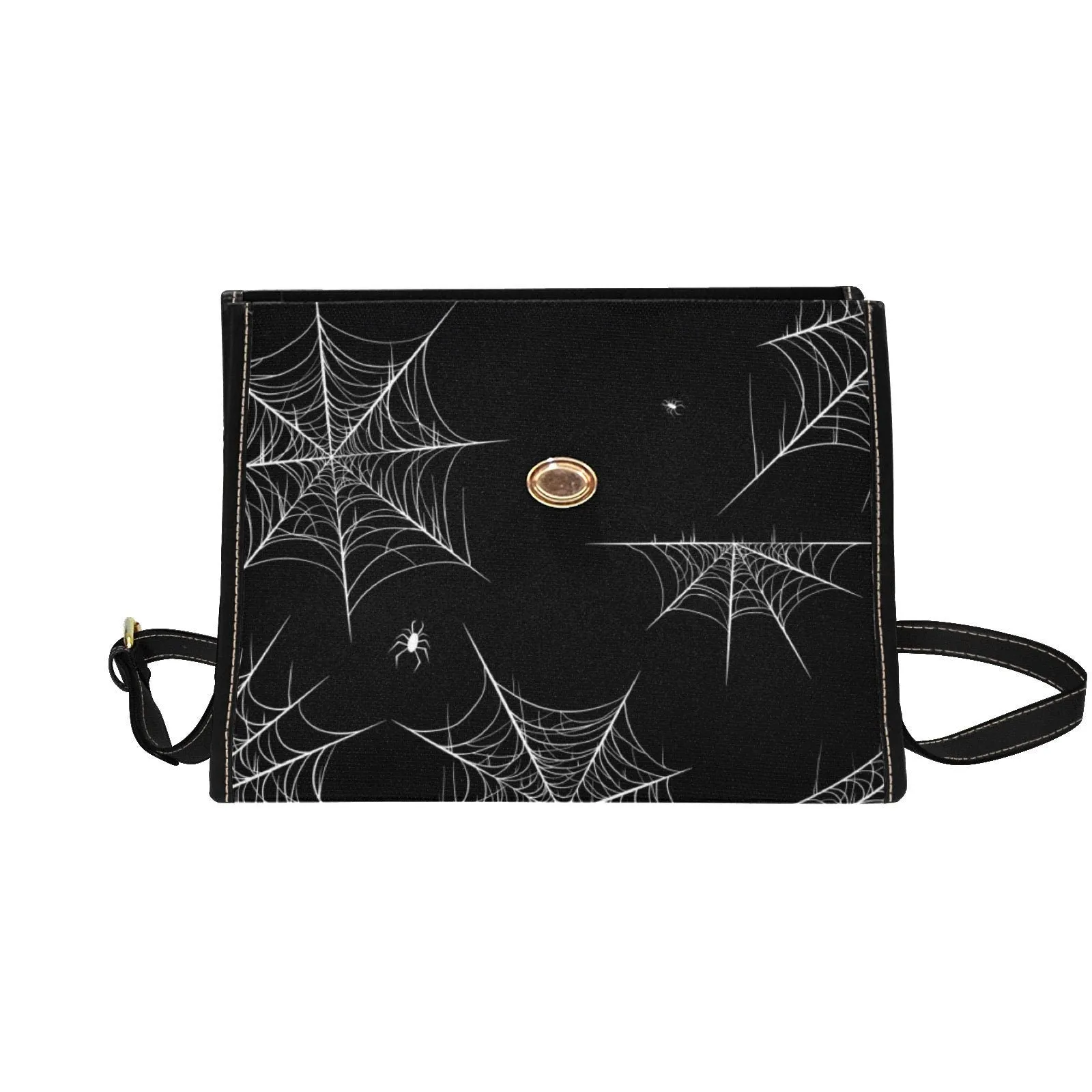 Spiderweb Gothic Purse, Canvas Satchel bag, Vegan Goth Bag, Halloween Costume Adult Cosplay, Cute Black Witch women cross body purse