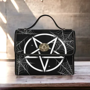 Spiderweb Pentagon Gothic Purse, Canvas bag, Vegan Goth Bag, Halloween Costume Adult Cosplay, Cute Black Witch women cross body purse