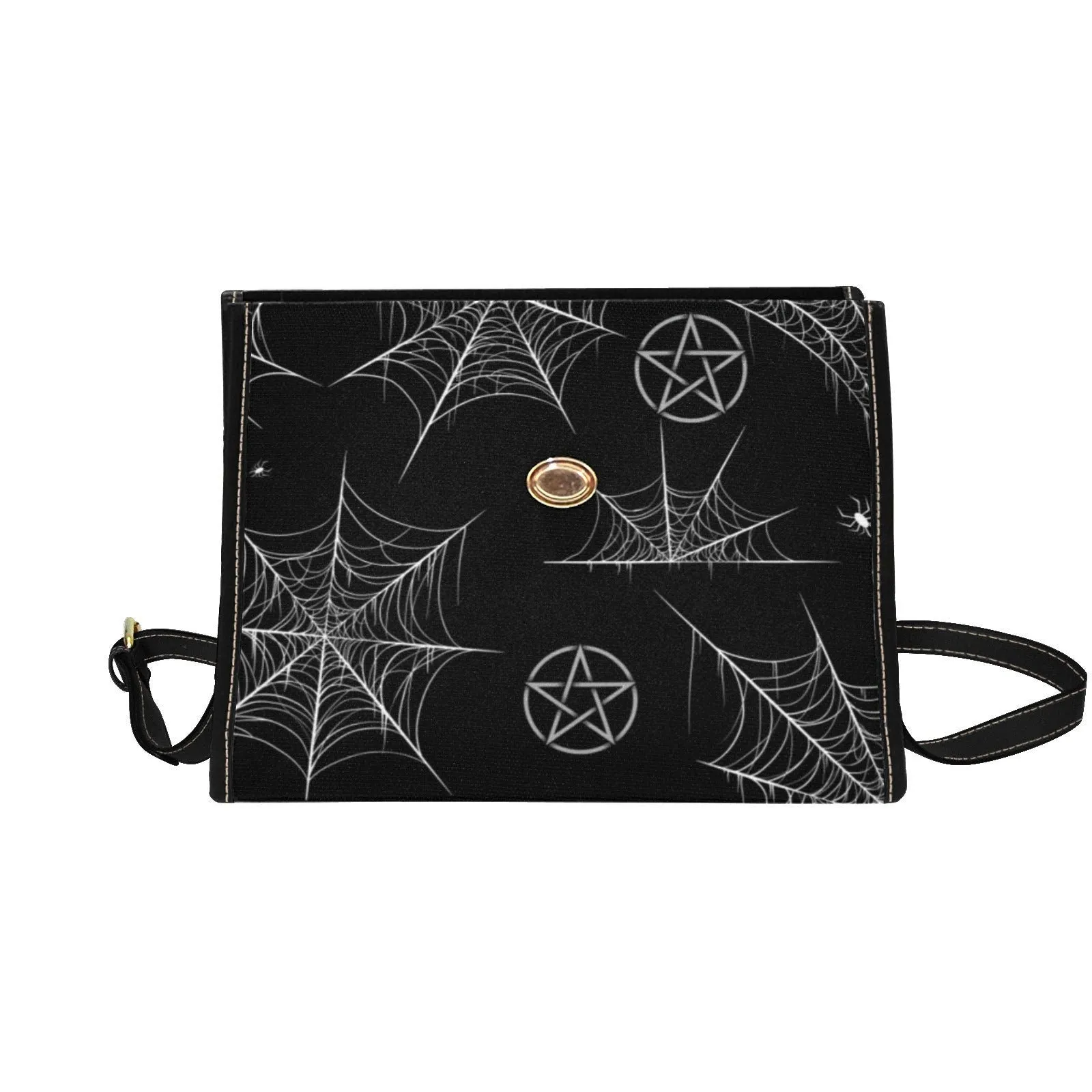 Spiderweb Pentagon Gothic Purse, Canvas bag, Vegan Goth Bag, Halloween Costume Adult Cosplay, Cute Black Witch women cross body purse