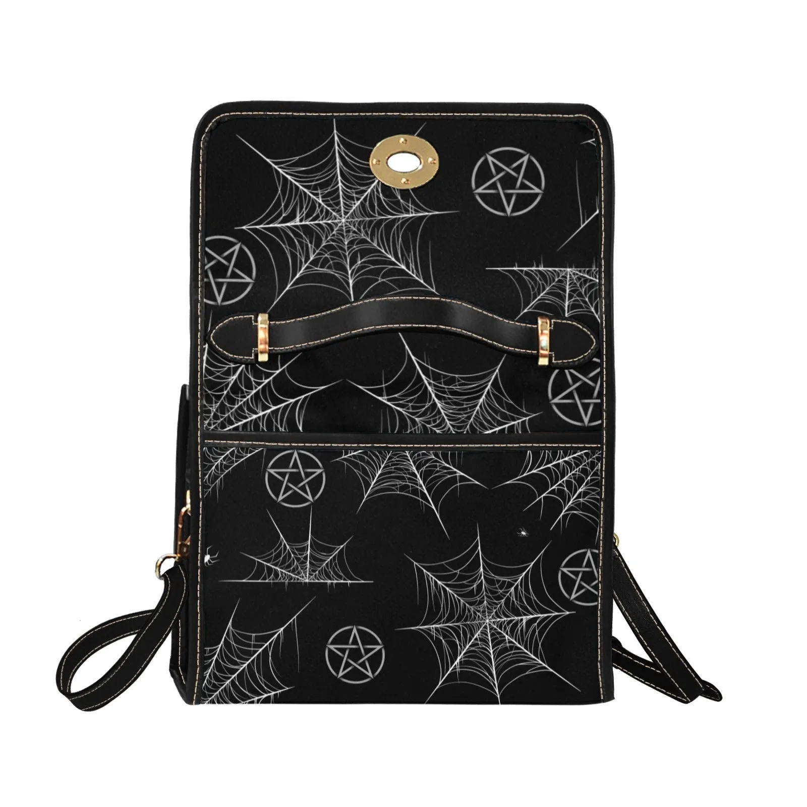 Spiderweb Pentagon Gothic Purse, Canvas bag, Vegan Goth Bag, Halloween Costume Adult Cosplay, Cute Black Witch women cross body purse