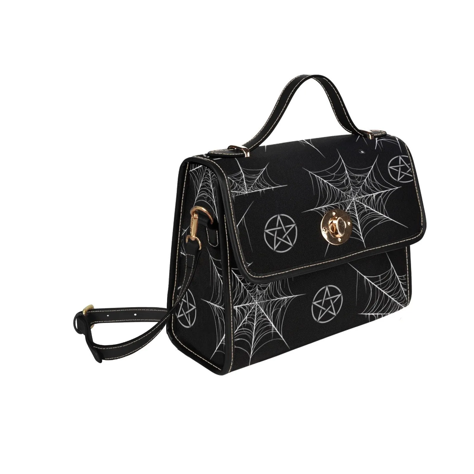 Spiderweb Pentagon Gothic Purse, Canvas bag, Vegan Goth Bag, Halloween Costume Adult Cosplay, Cute Black Witch women cross body purse