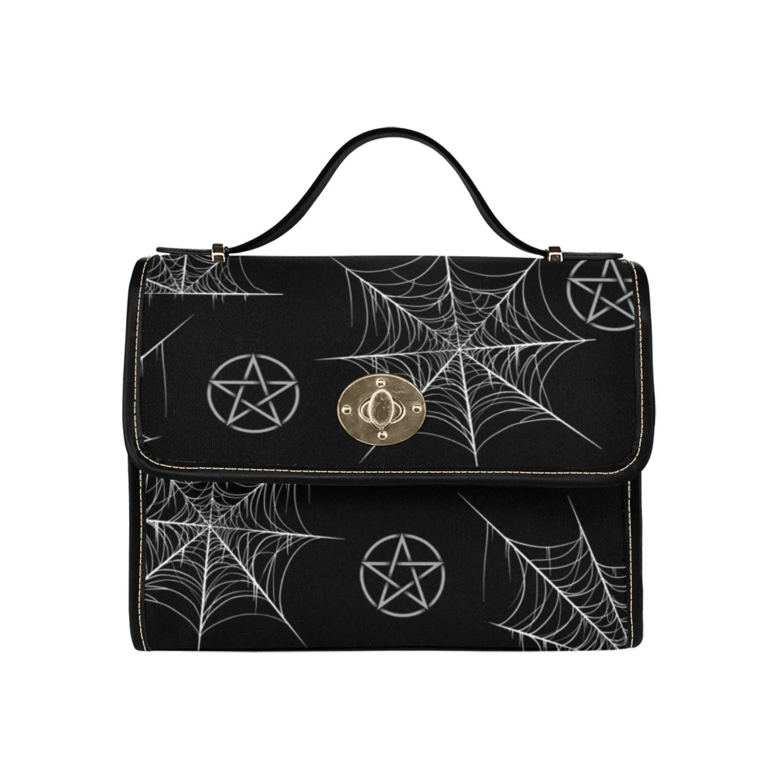 Spiderweb Pentagon Gothic Purse, Canvas bag, Vegan Goth Bag, Halloween Costume Adult Cosplay, Cute Black Witch women cross body purse