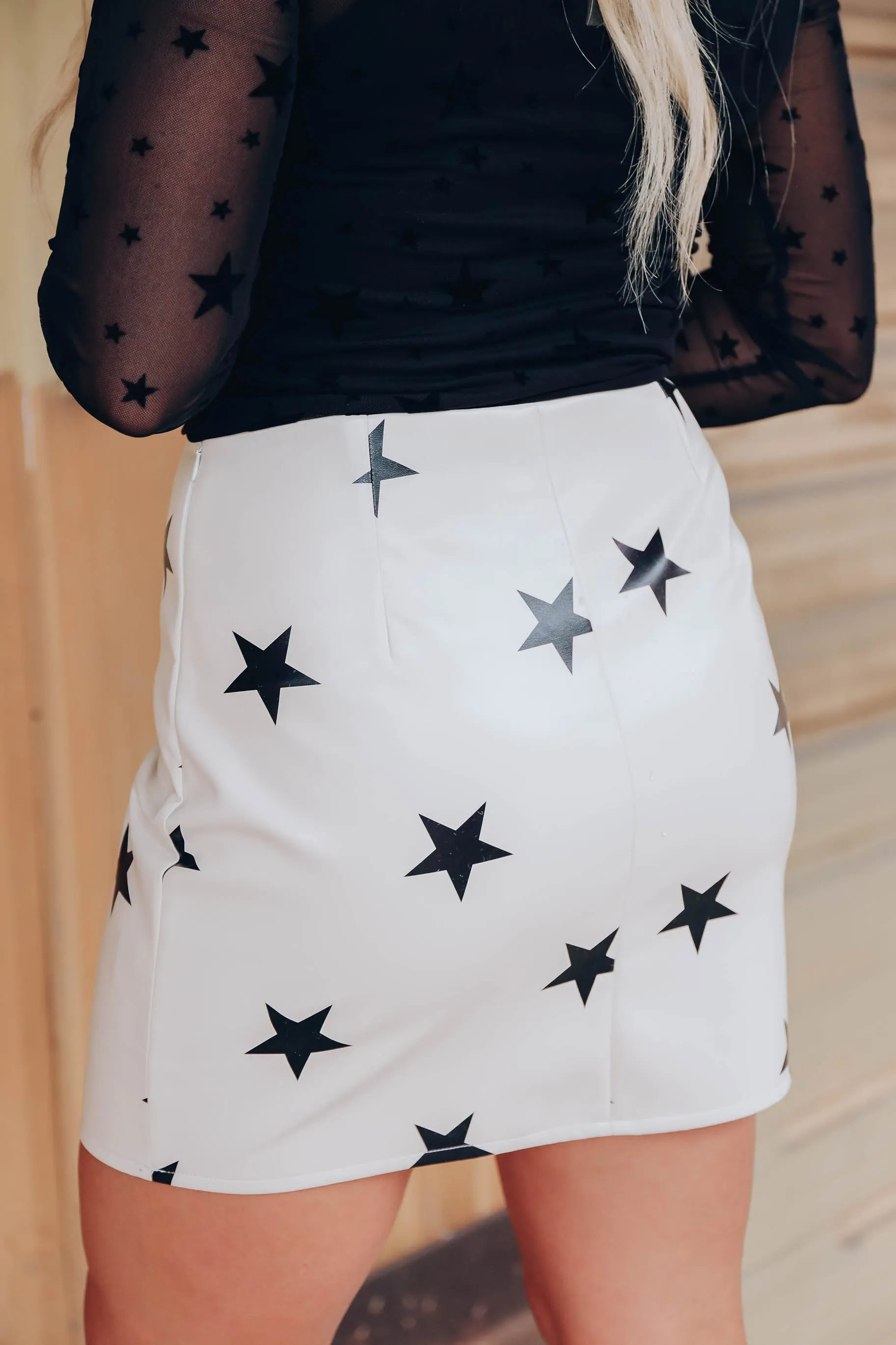 Star Faux Leather Mini Skirt