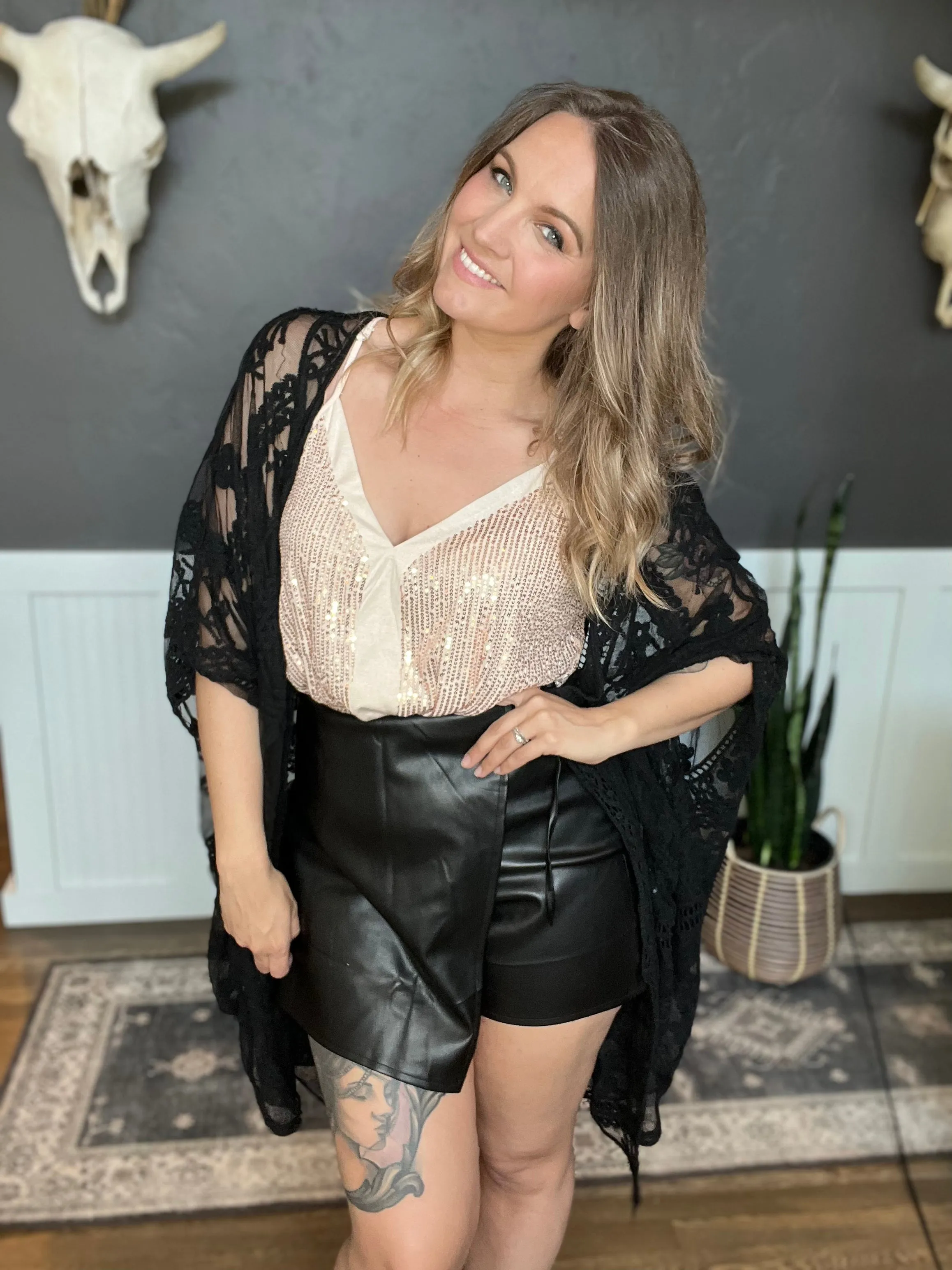 “Still of the Night” Faux Leather Skort