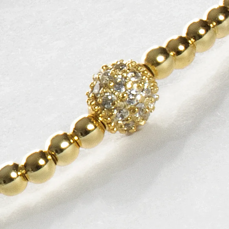 Stretch Beaded Bracelet with CZ Station - Gold or Silver