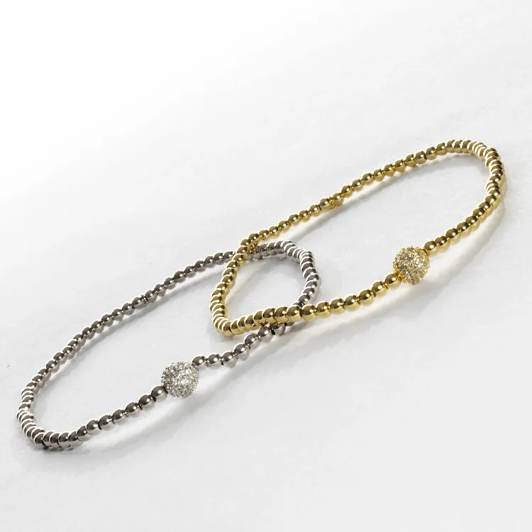 Stretch Beaded Bracelet with CZ Station - Gold or Silver