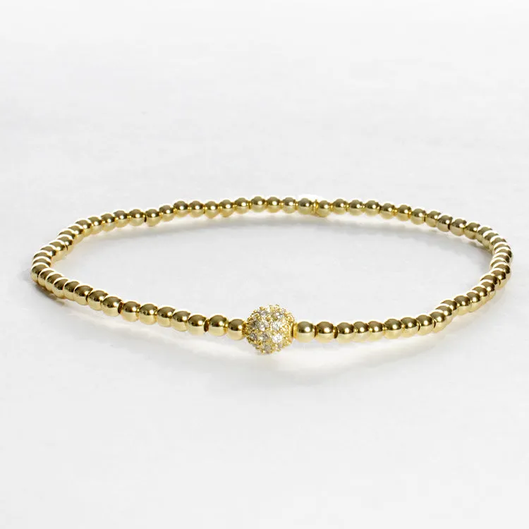 Stretch Beaded Bracelet with CZ Station - Gold or Silver
