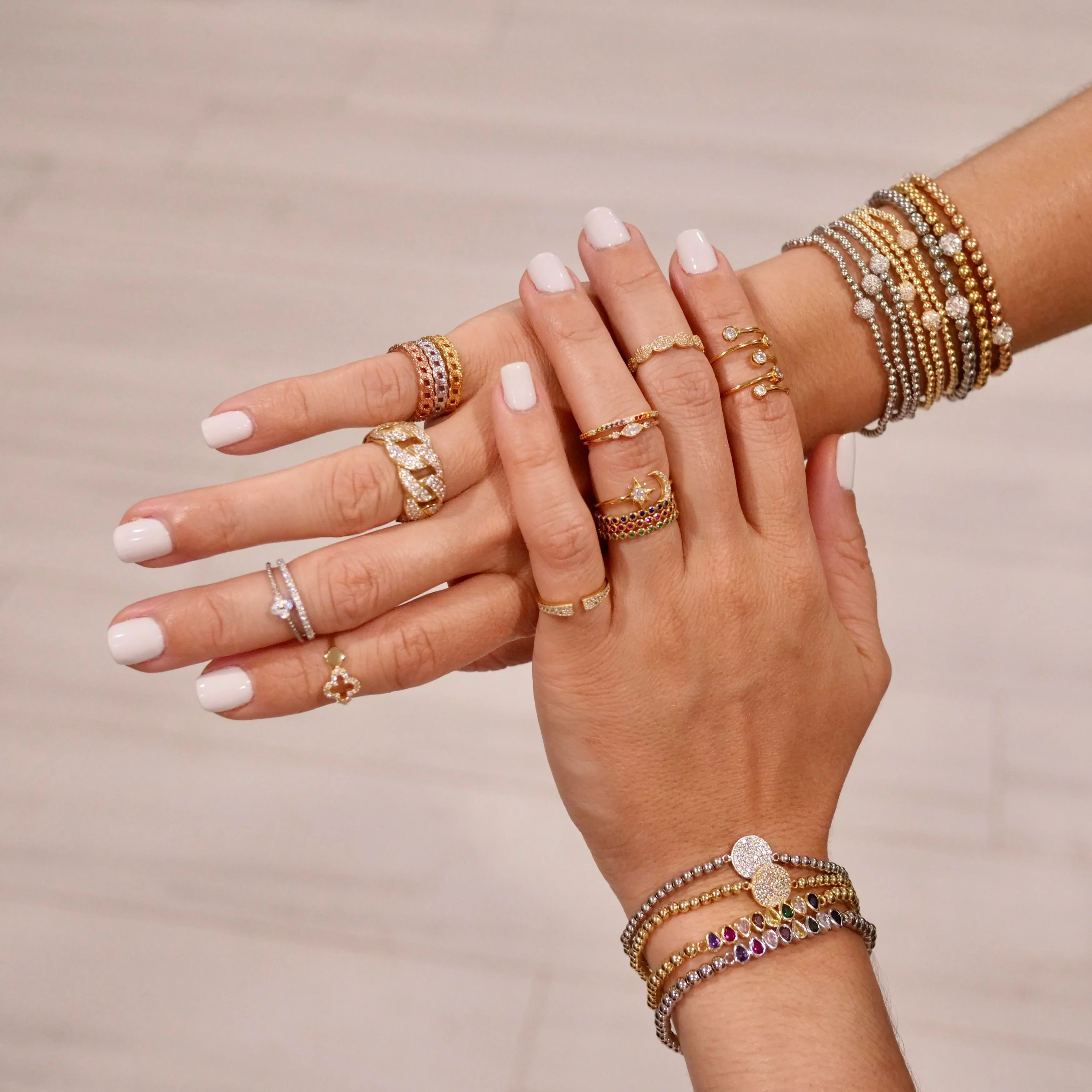 Stretch Beaded Bracelet with CZ Station - Gold or Silver