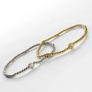 Stretch Beaded Bracelet with CZ Station - Gold or Silver