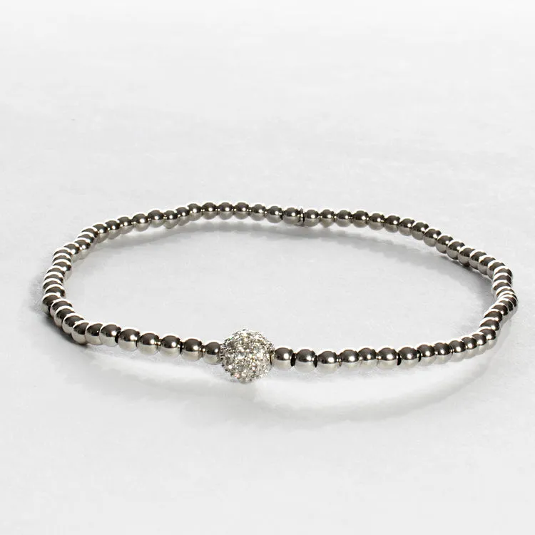 Stretch Beaded Bracelet with CZ Station - Gold or Silver