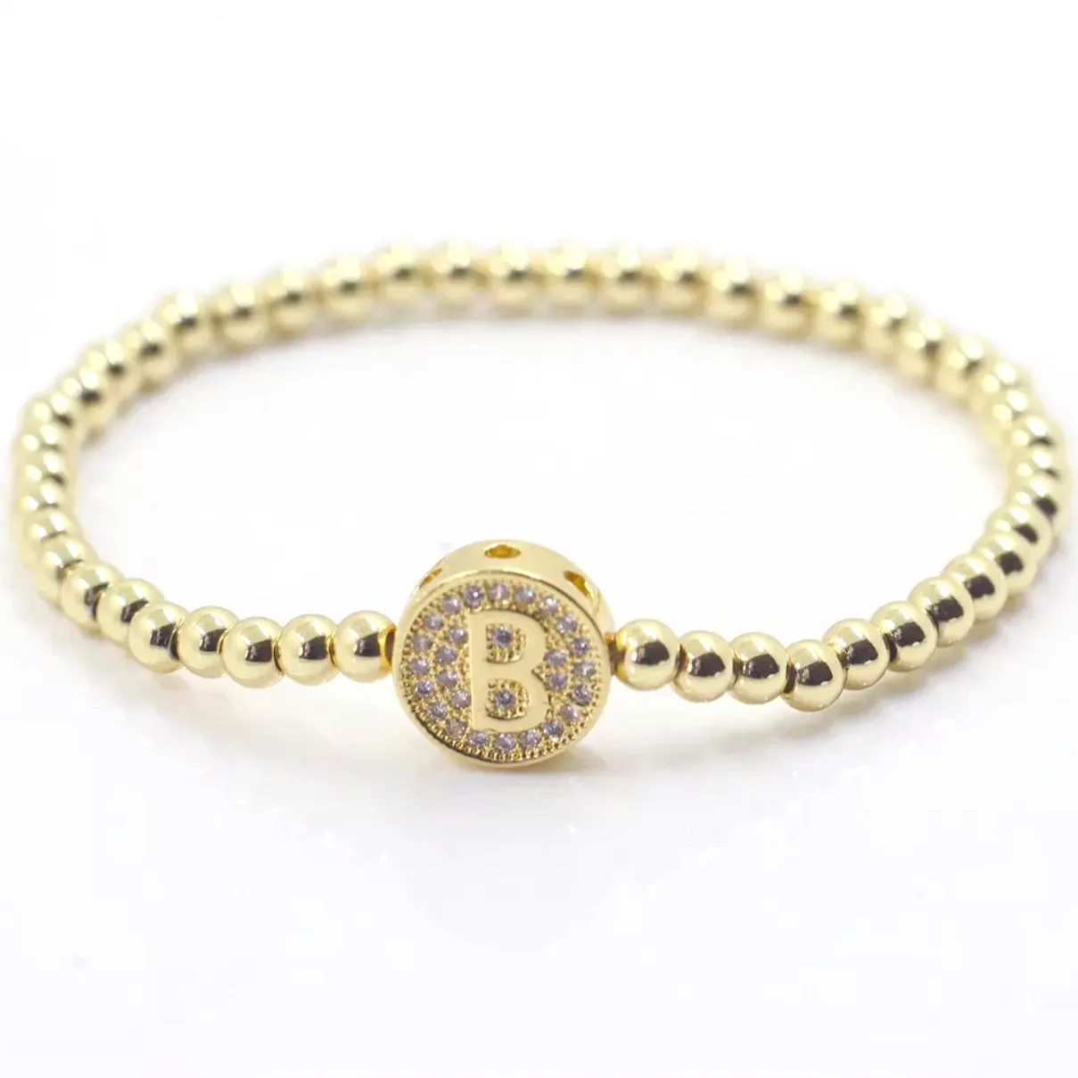 Stretch Beaded Initial Bracelet - Gold or Silver