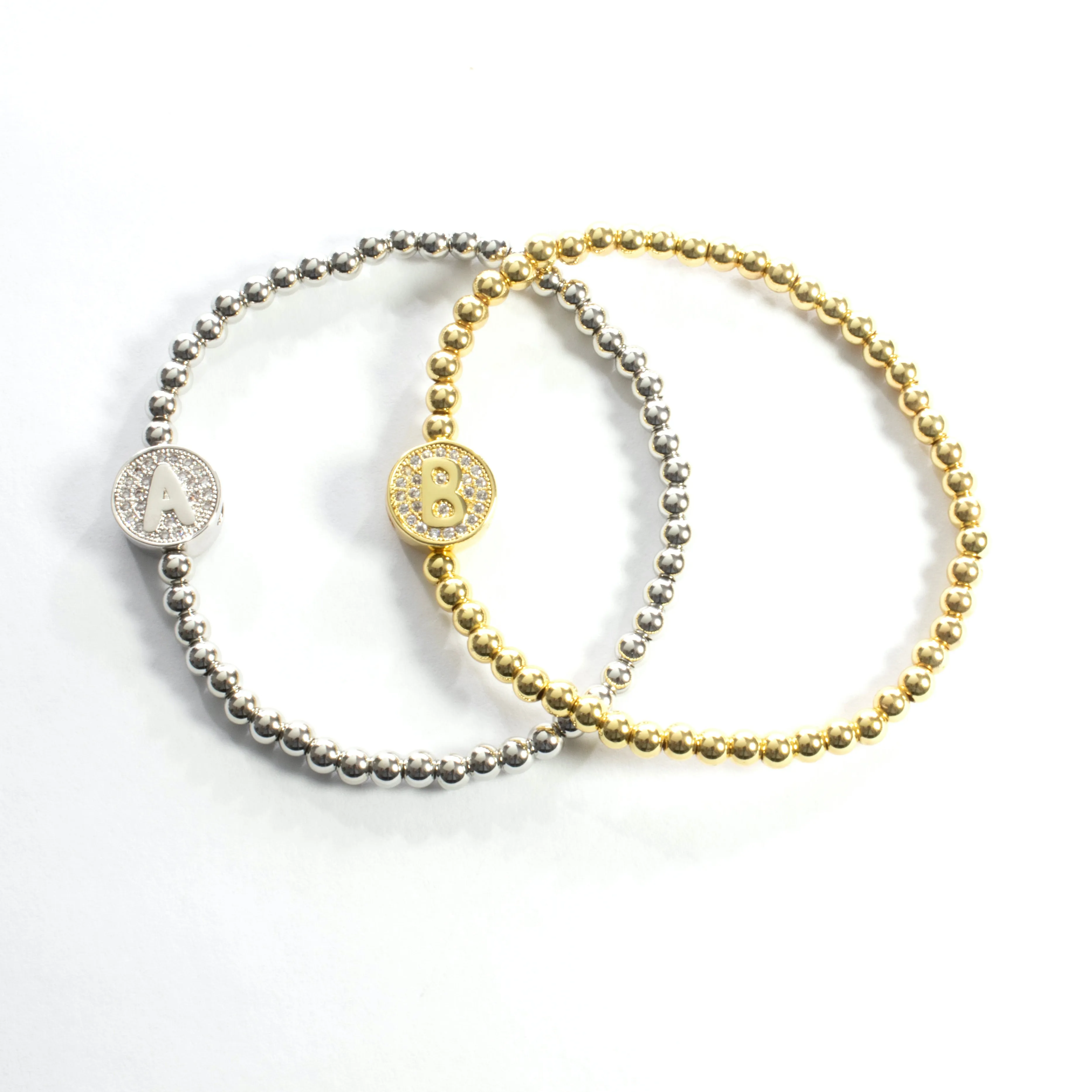 Stretch Beaded Initial Bracelet - Gold or Silver