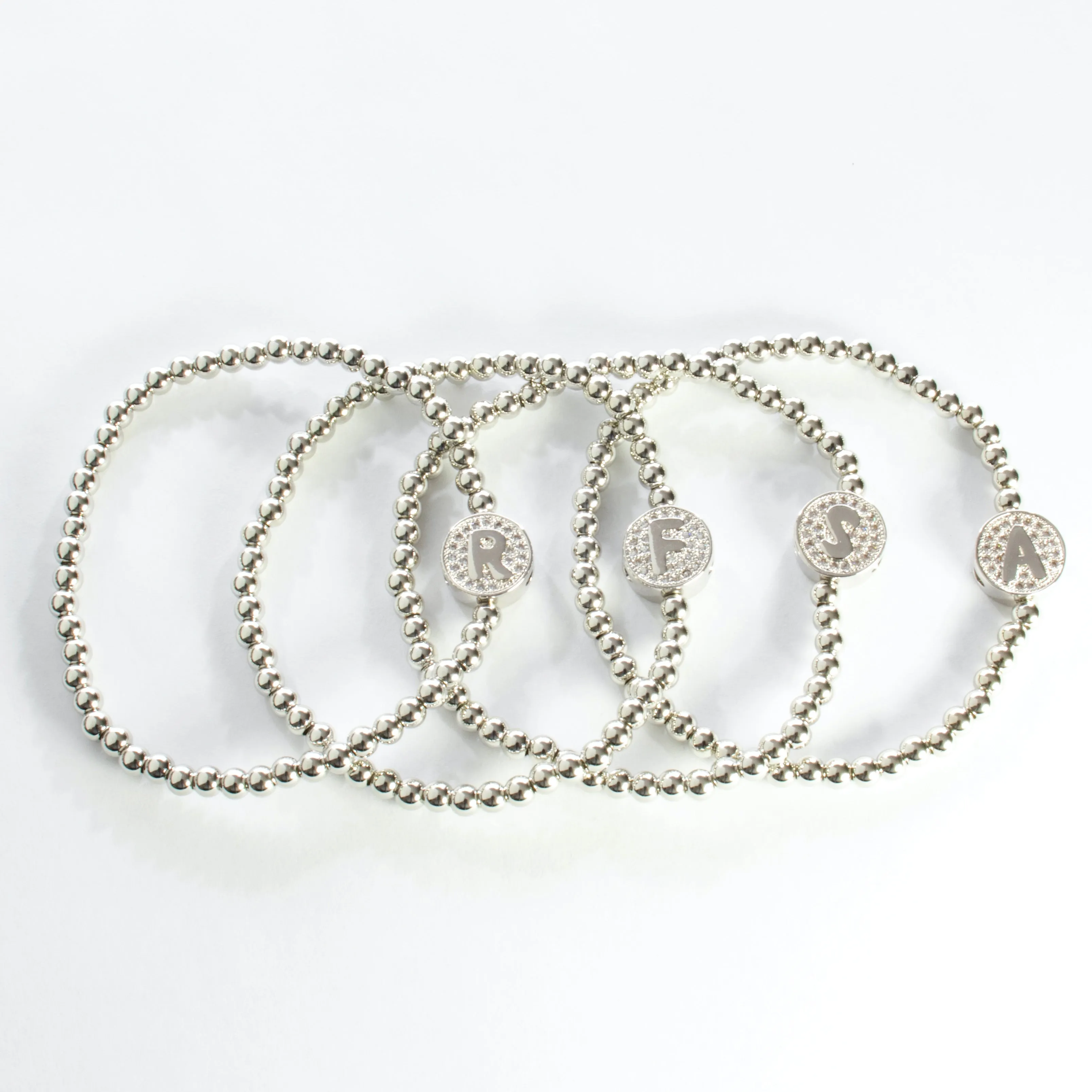 Stretch Beaded Initial Bracelet - Gold or Silver