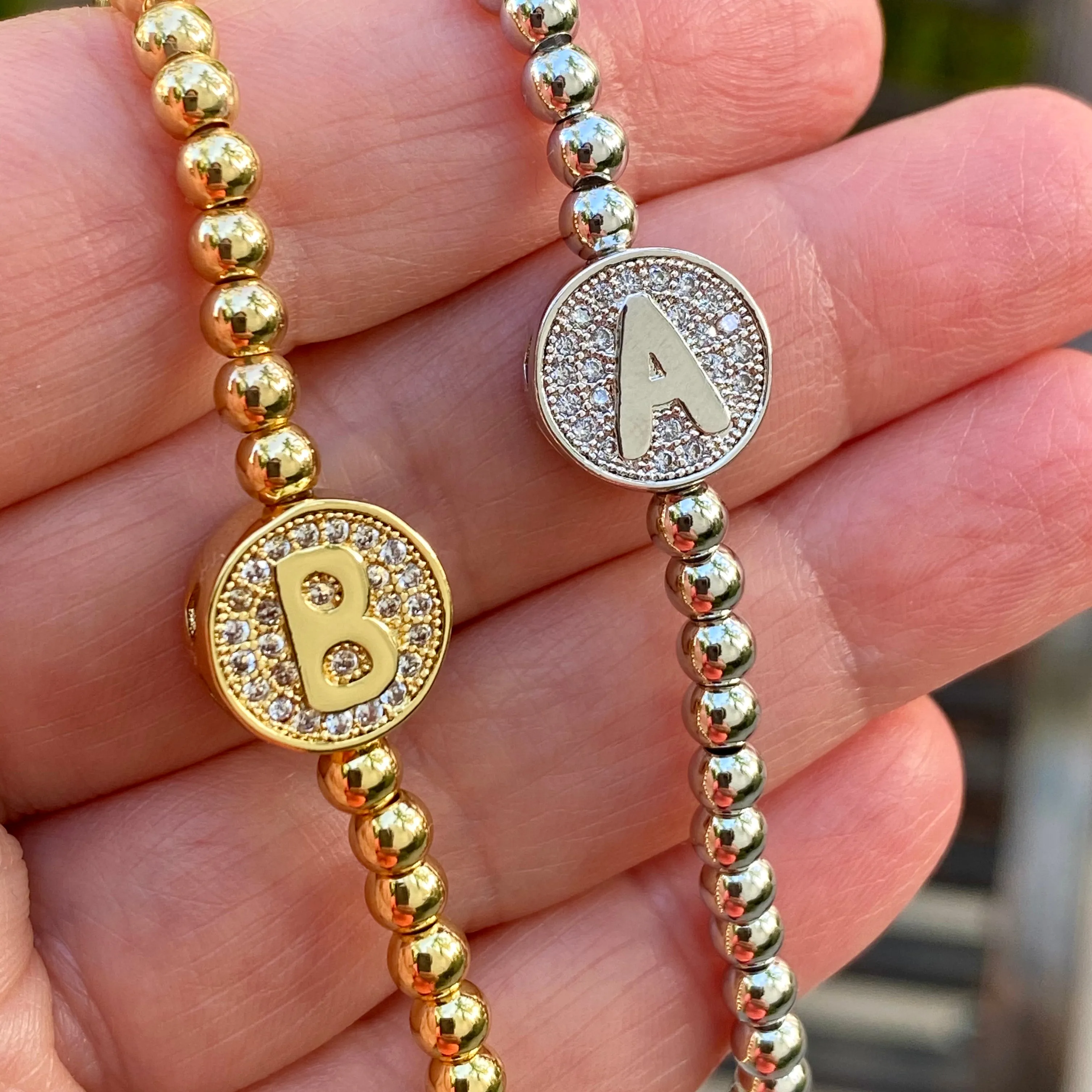 Stretch Beaded Initial Bracelet - Gold or Silver