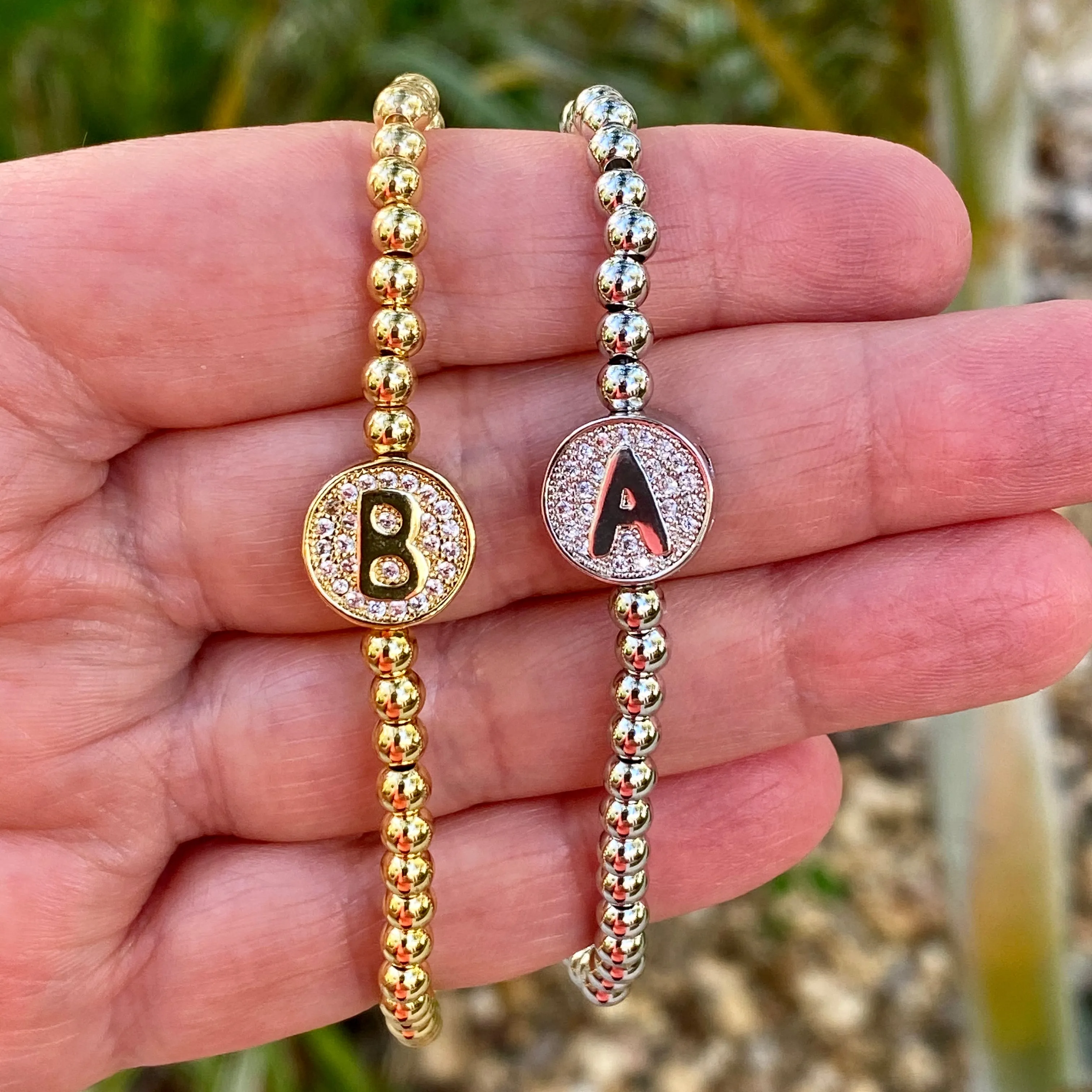 Stretch Beaded Initial Bracelet - Gold or Silver