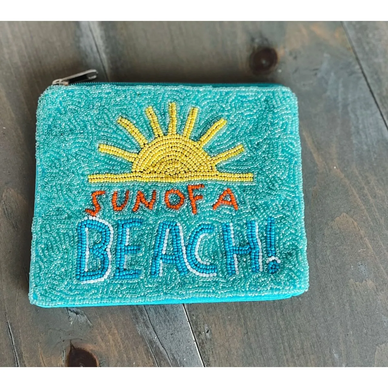 Sun of a Beach" Seed Beaded Coin Pouch – Summer Fun in a Bag! ☀️🏖️.