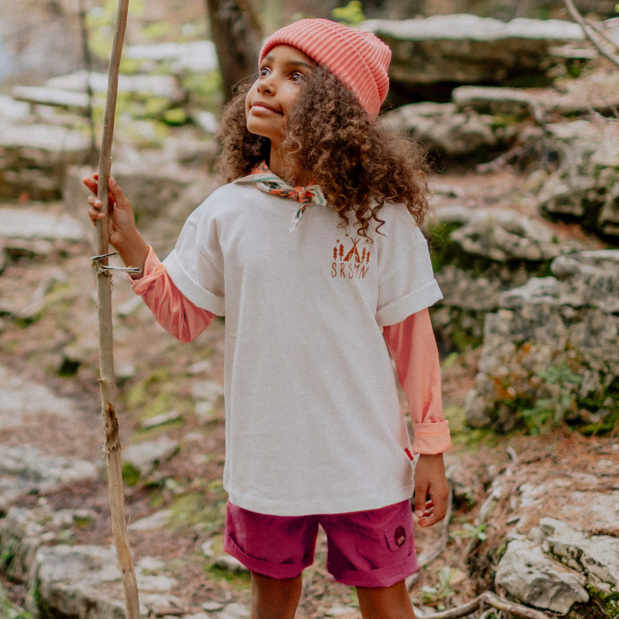 T-shirt ivoire à manches courtes en coton, enfant || Ivory short-sleeves t-shirt in cotton, child