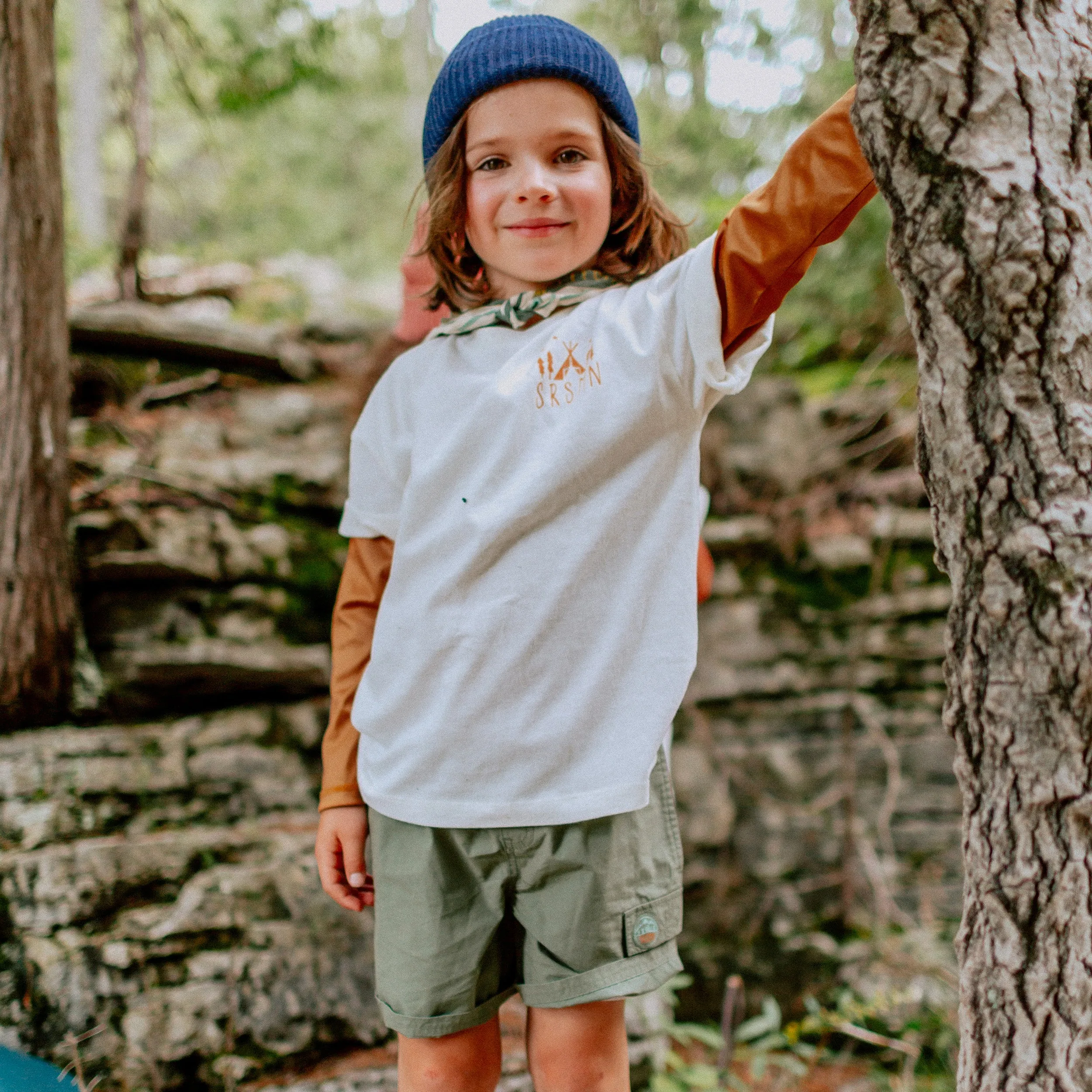 T-shirt ivoire à manches courtes en coton, enfant || Ivory short-sleeves t-shirt in cotton, child
