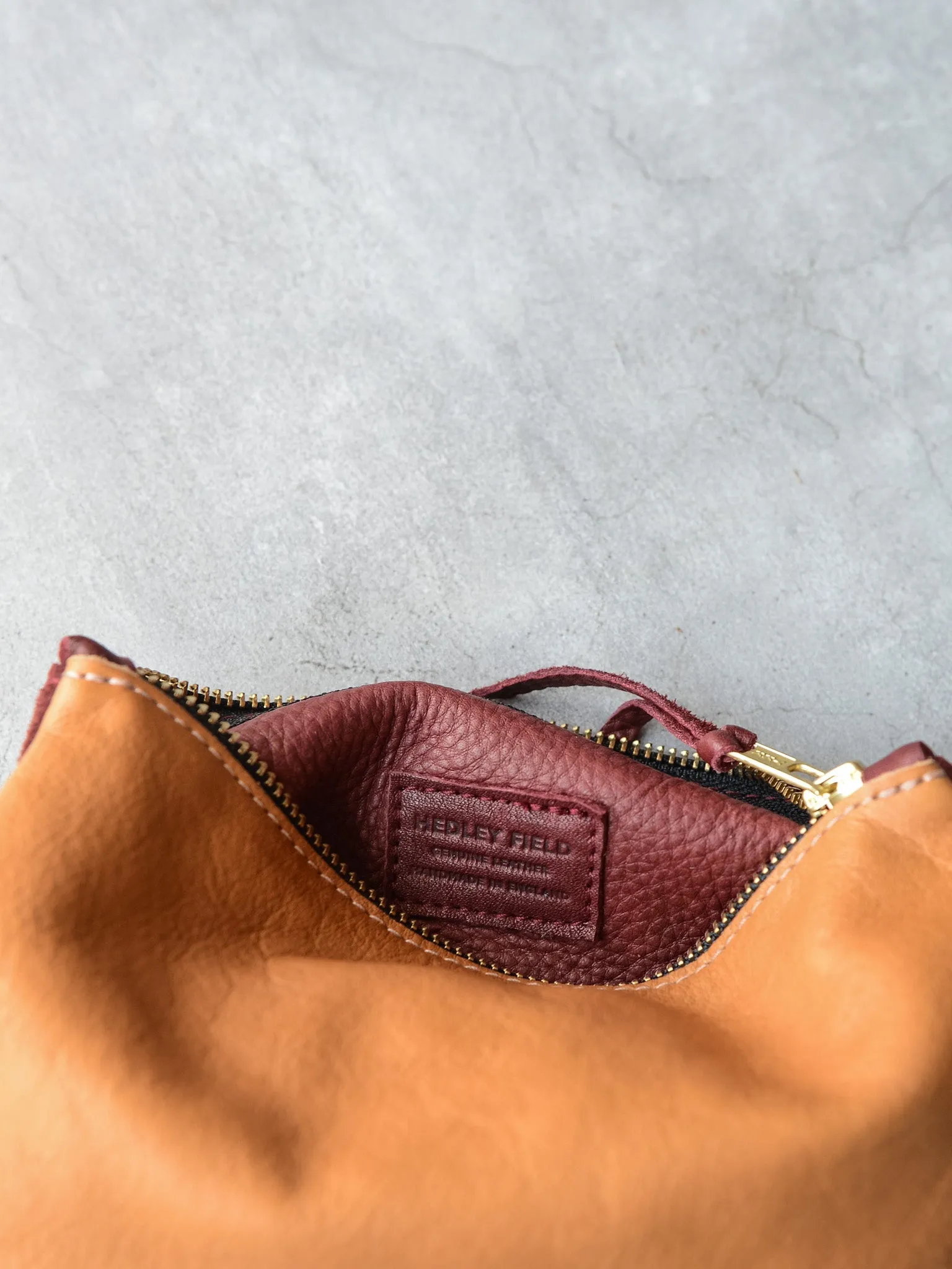 TAN/BORDEAUX SUEDE CONTRAST POUCH