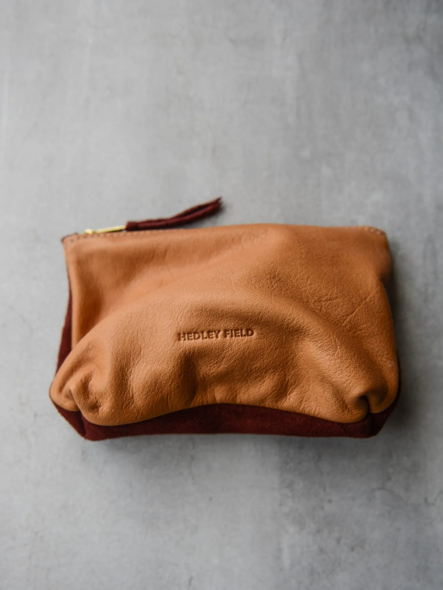 TAN/BORDEAUX SUEDE CONTRAST POUCH