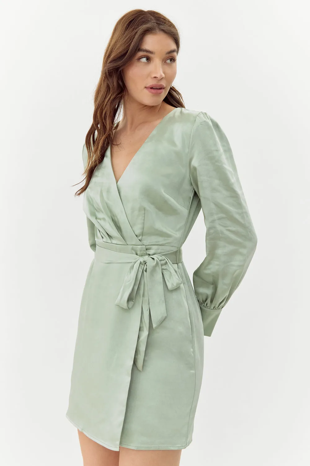 Tesora Satin Faux Wrap Dress