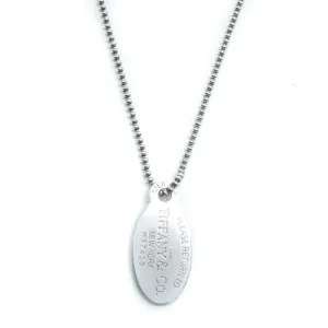 Tiffany & Co Return To Tiffany Dog Tag Oval Sterling Silver Beaded Necklace - 34"
