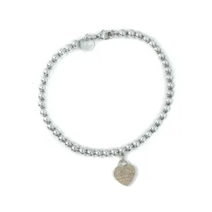 Tiffany & Co Return to Tiffany Rubedo Heart Tag Sterling Silver Beaded Bracelet - 19cm
