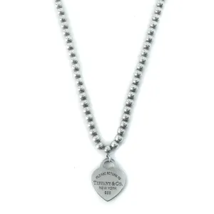 Tiffany & Co Return To Tiffany Sterling Silver Bead Heart Tag Pendant Necklace - 18"