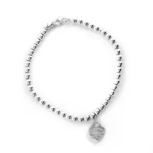 Tiffany & Co Return to Tiffany Sterling Silver Beaded Heart Tag Bracelet - 17cm