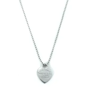 Tiffany & Co Return To Tiffany Sterling Silver Heart Tag Pendant Beaded Chain Necklace - 34"
