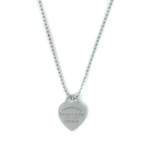 Tiffany & Co Return To Tiffany Sterling Silver Heart Tag Pendant Beaded Chain Necklace 34"
