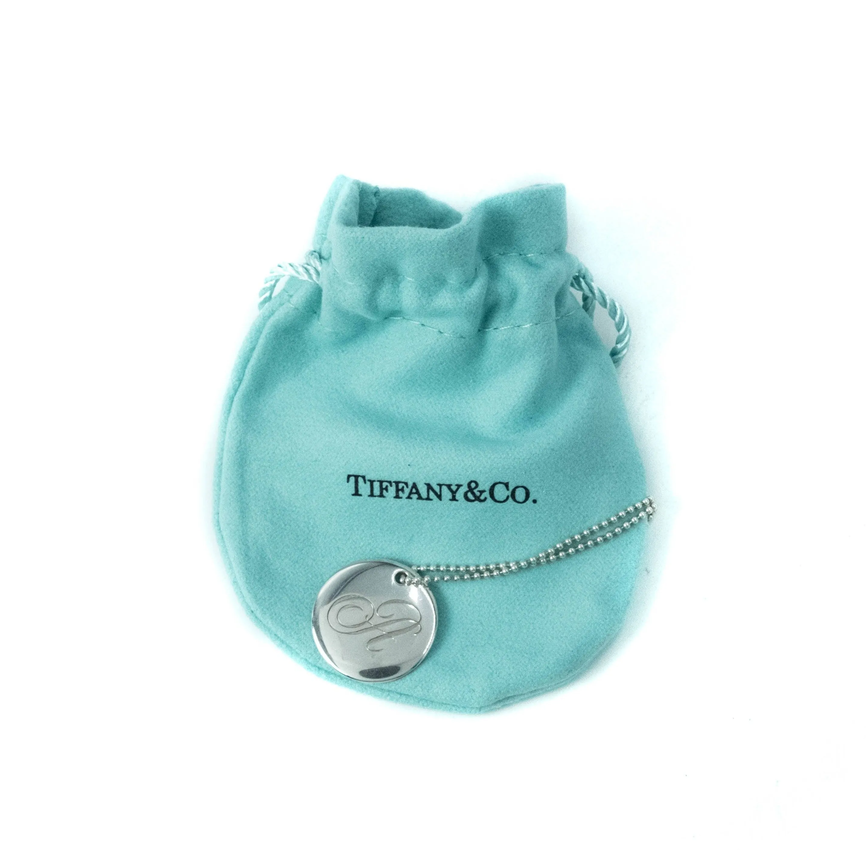 Tiffany & Co Sterling Silver Initial A Disc Pendant Beaded Chain Necklace
