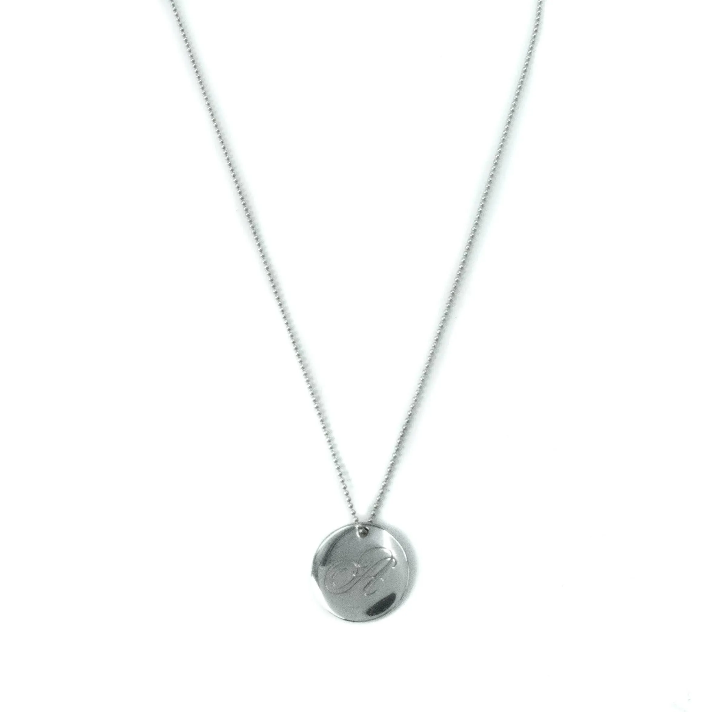 Tiffany & Co Sterling Silver Initial A Disc Pendant Beaded Chain Necklace