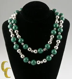 Tiffany & Co. Sterling Silver Malachite Beaded Necklace Gorgeous!