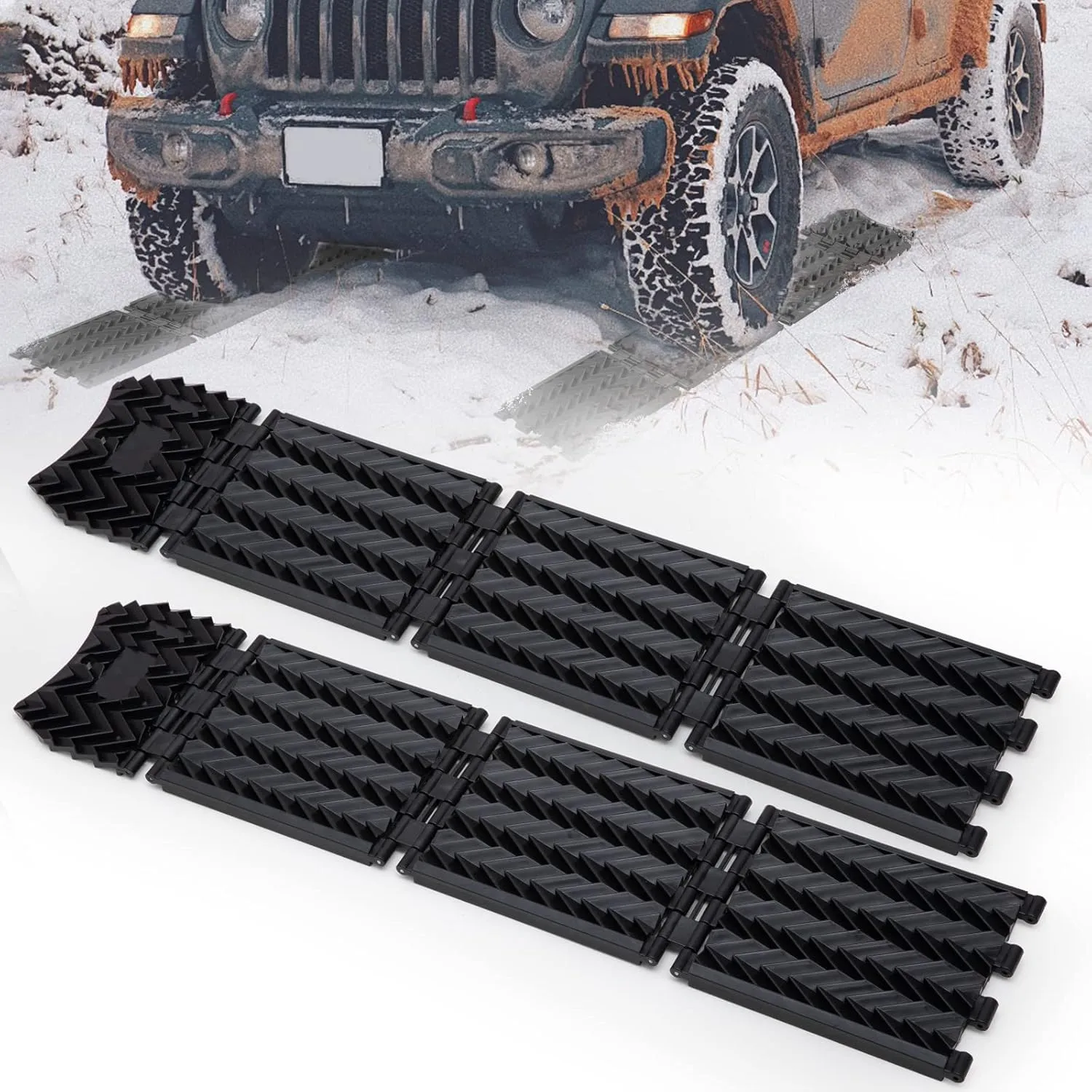 Tire Traction Mats 2-Pack Foldable Portable Recovery Track Boards for Off Road 4X4, Cars, Trucks, Small SUVs | Emergency Snow Ice Sand Traction Devices