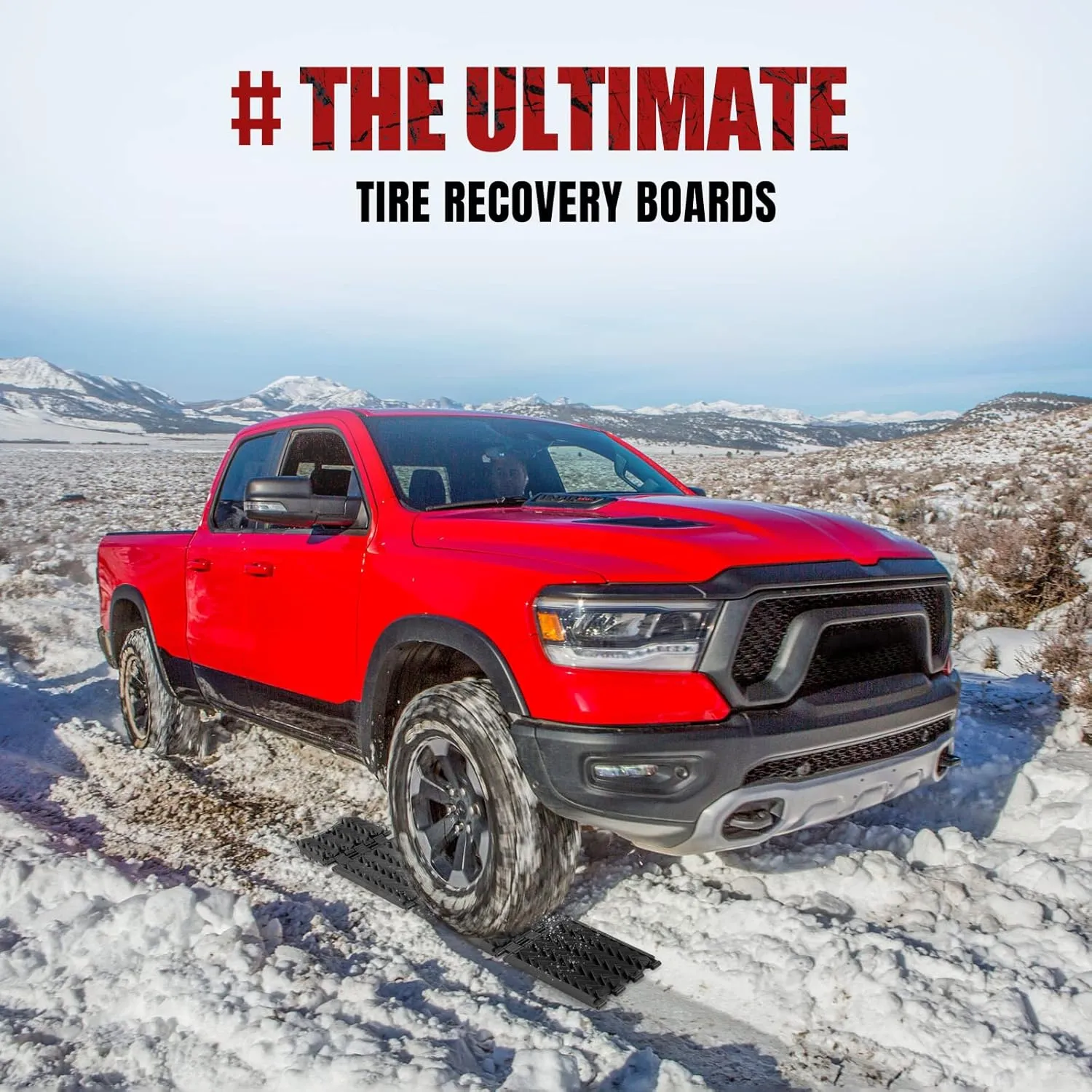Tire Traction Mats 2-Pack Foldable Portable Recovery Track Boards for Off Road 4X4, Cars, Trucks, Small SUVs | Emergency Snow Ice Sand Traction Devices