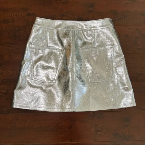 TORN BY RONNY KOBO Donnie Skirt Silver Faux Leather Mini Asymmetric Size XS